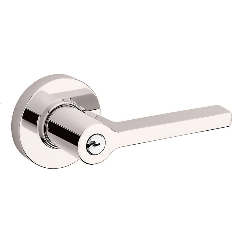Keyed Right Handed Square Lever with Round Rose in Lifetime Pvd Polished Nickel