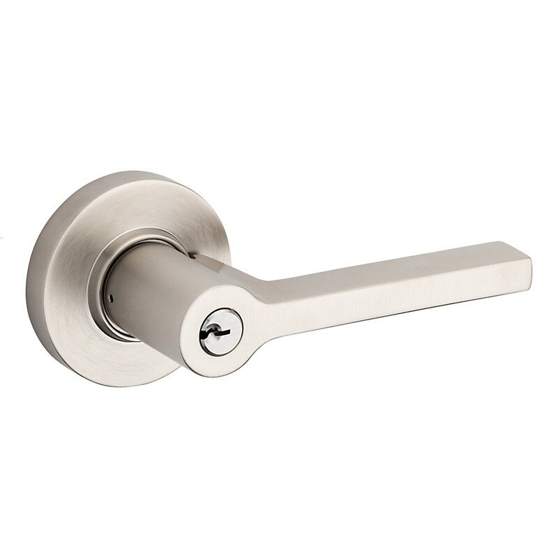 Keyed Right Handed Square Lever with Round Rose in Lifetime Pvd Satin Nickel