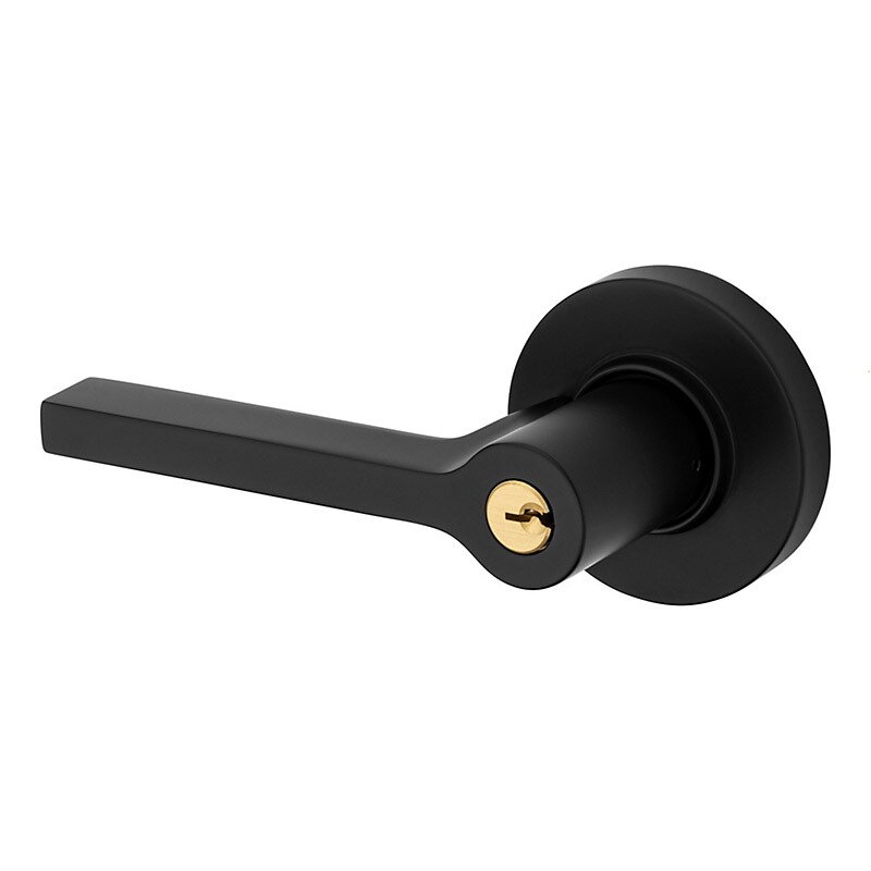 Keyed Left Handed Square Lever with Round Rose in Satin Black