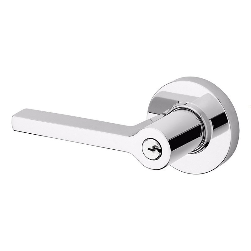 Keyed Left Handed Square Lever with Round Rose in Polished Chrome