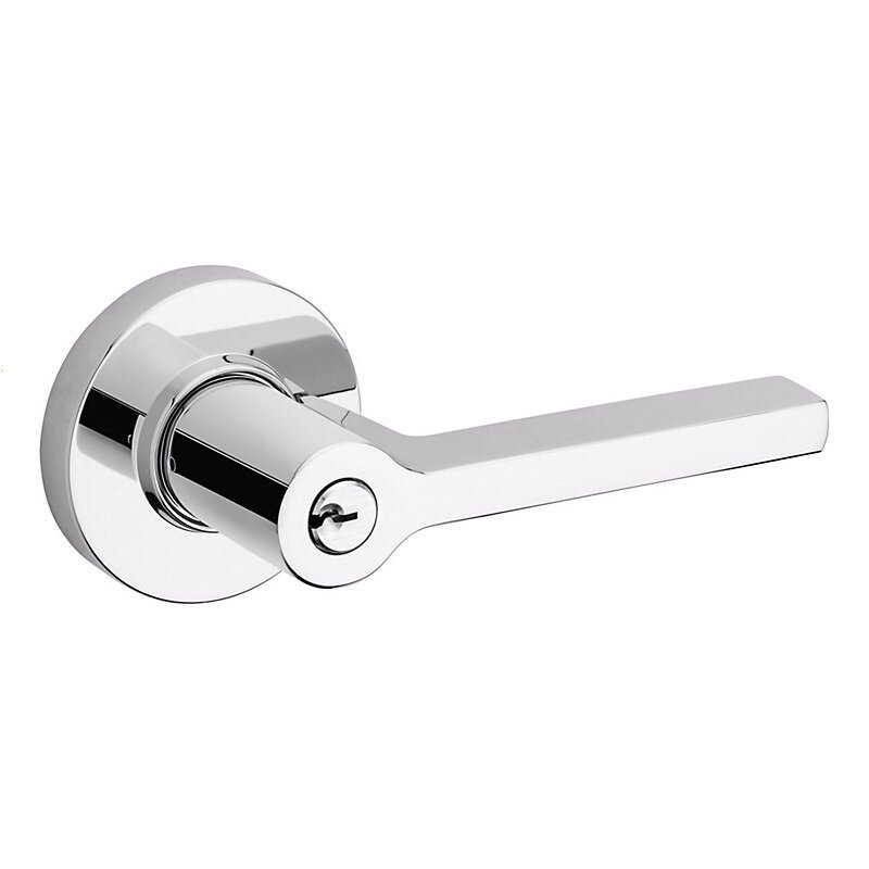 Keyed Right Handed Square Lever with Round Rose in Polished Chrome