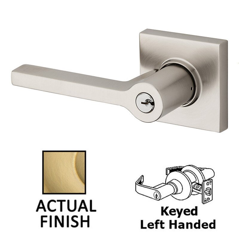 Keyed Left Handed Square Lever with Square Rose in PVD Lifetime Satin Brass