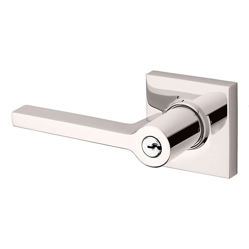 Keyed Left Handed Square Lever with Square Rose in Lifetime Pvd Polished Nickel