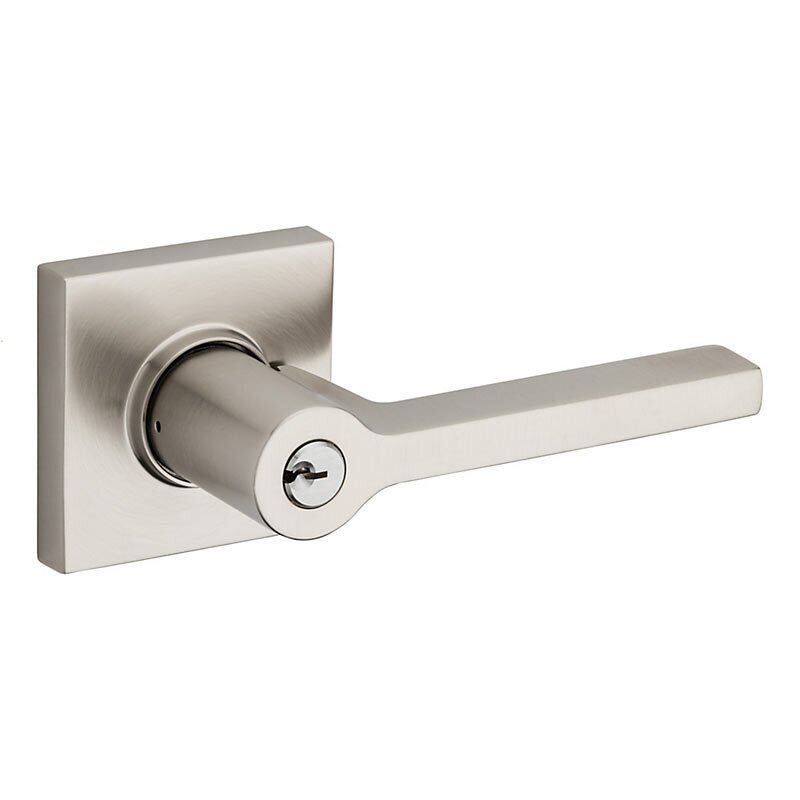 Keyed Right Handed Square Lever with Square Rose in Lifetime Pvd Satin Nickel