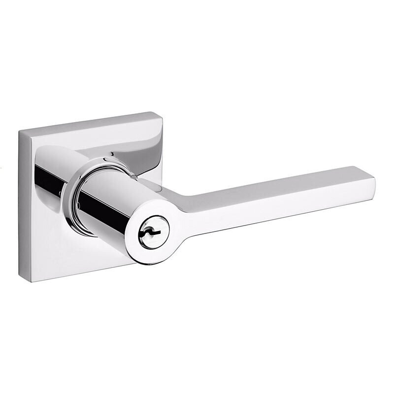 Keyed Right Handed Square Lever with Square Rose in Polished Chrome
