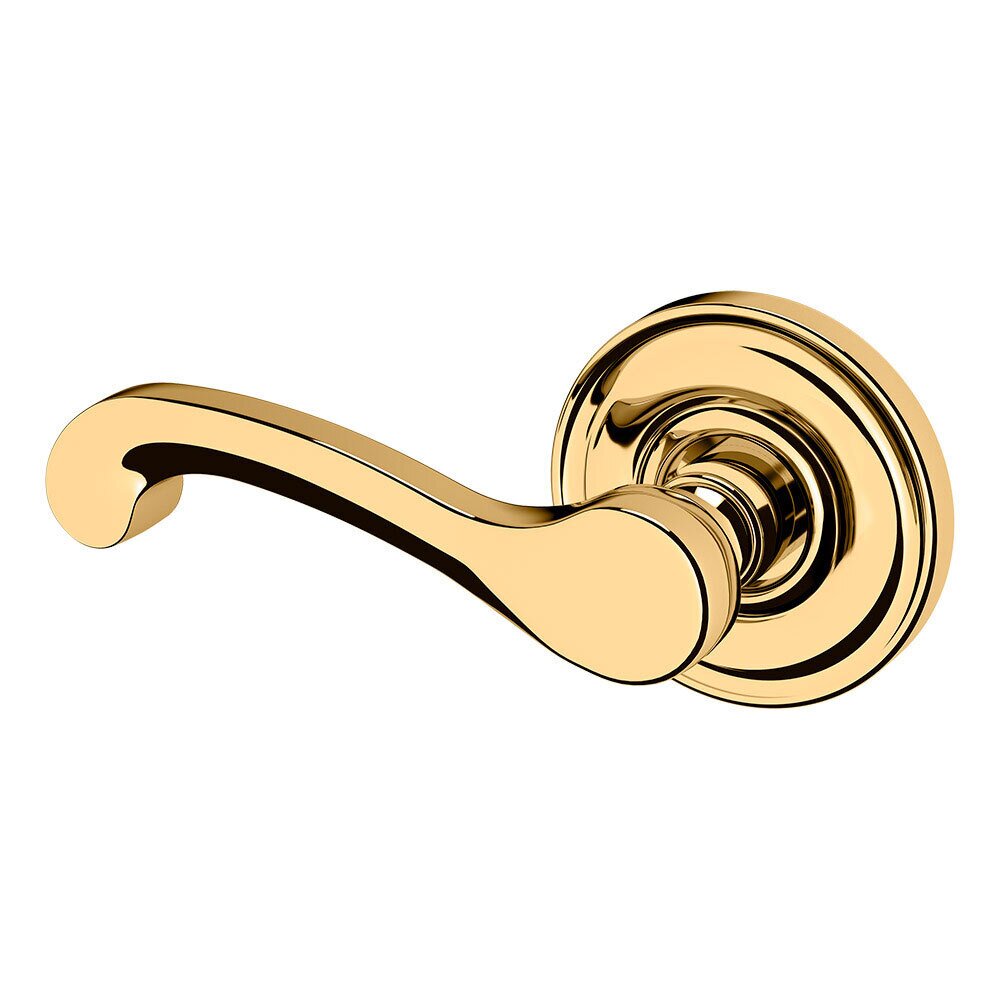 Left Handed Single Dummy Classic Door Lever with Classic Rose in Unlacquered Brass