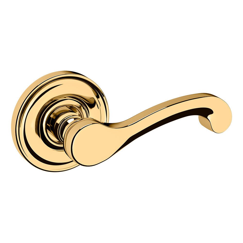 Passage Classic Door Lever with Classic Rose in Unlacquered Brass