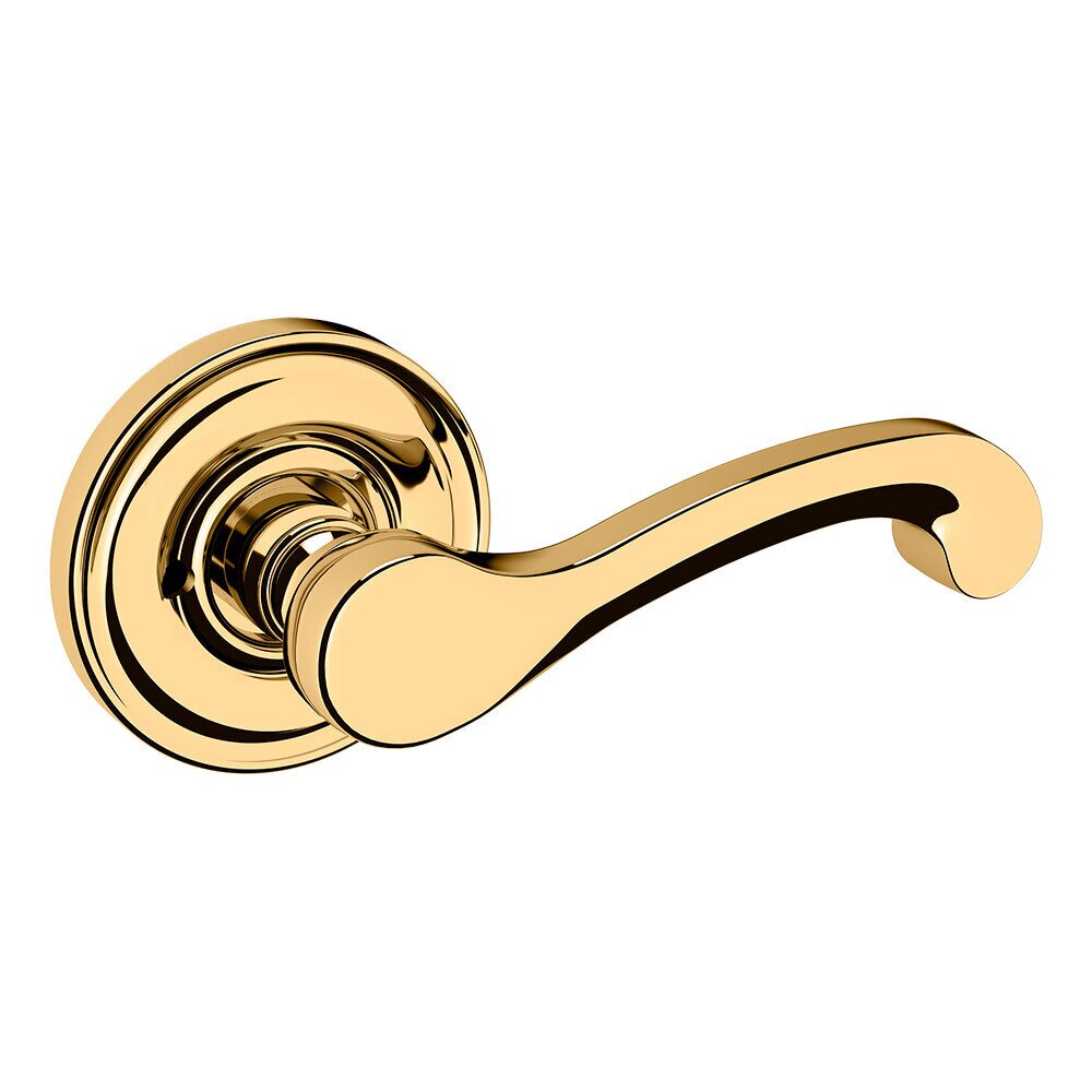 Privacy Classic Door Lever with Classic Rose in Unlacquered Brass
