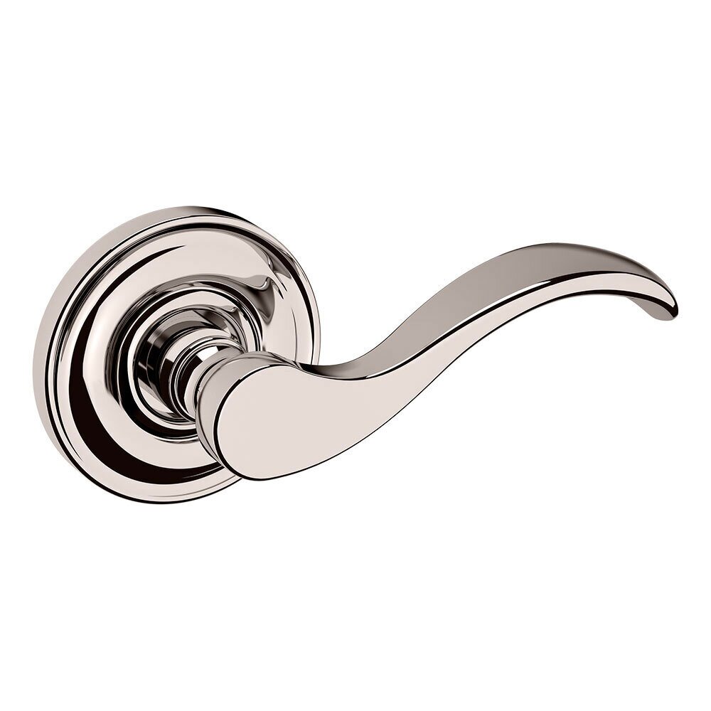 Right Handed Single Dummy Wave Door Lever with Classic Rose in Lifetime Pvd Polished Nickel