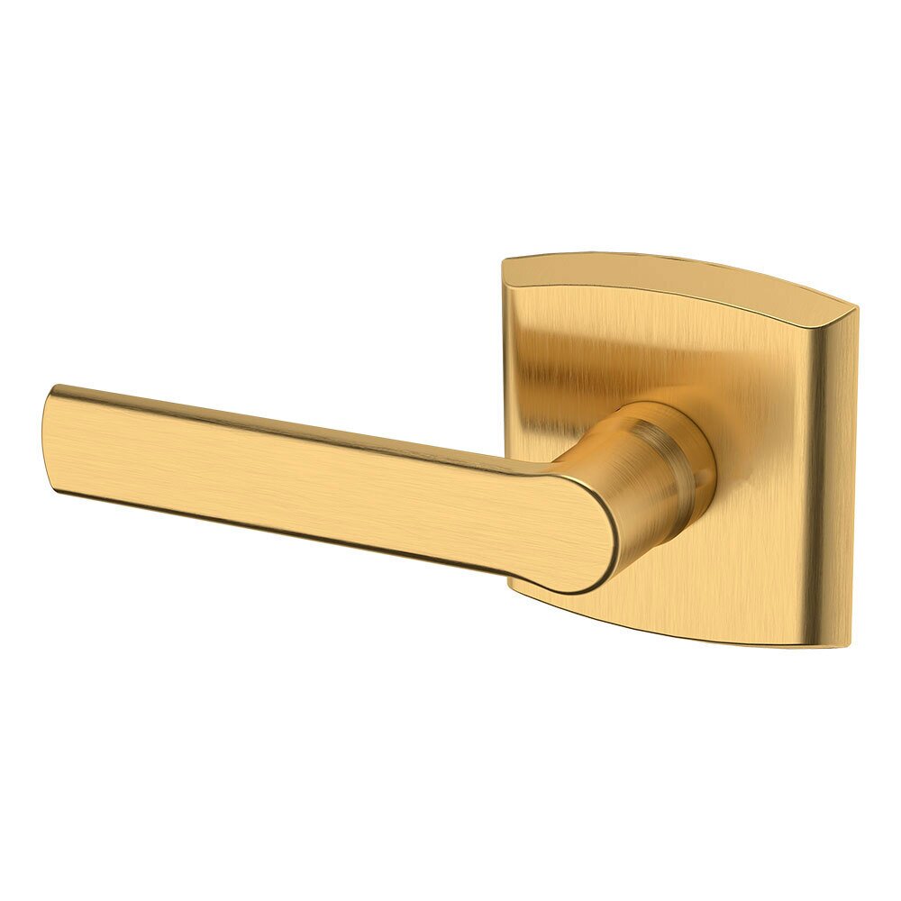 Left Handed Single Dummy Contemporary Door Lever with Contemporary Rose in PVD Lifetime Satin Brass