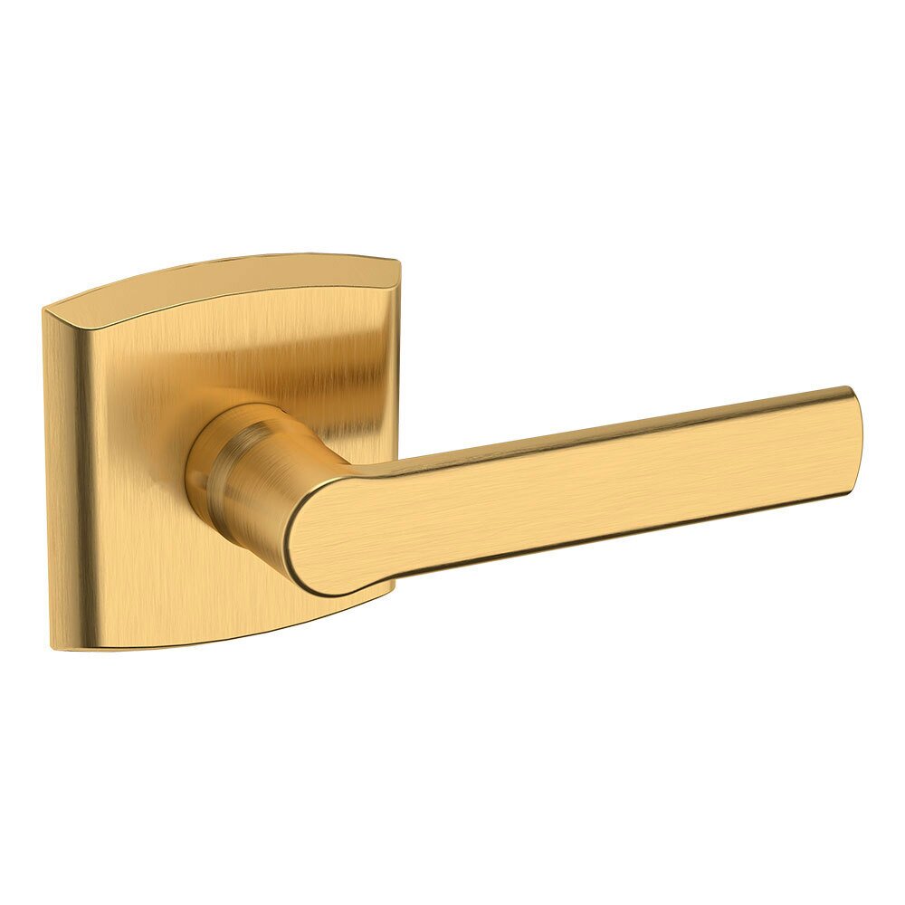 Right Handed Single Dummy Contemporary Door Lever with Contemporary Rose in PVD Lifetime Satin Brass