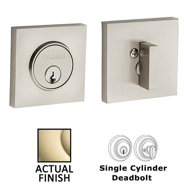 Contemporary Square Single Cylinder Deadbolt in Lifetime Pvd Polished Brass