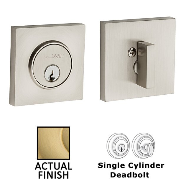 Contemporary Square Single Cylinder Deadbolt in PVD Lifetime Satin Brass