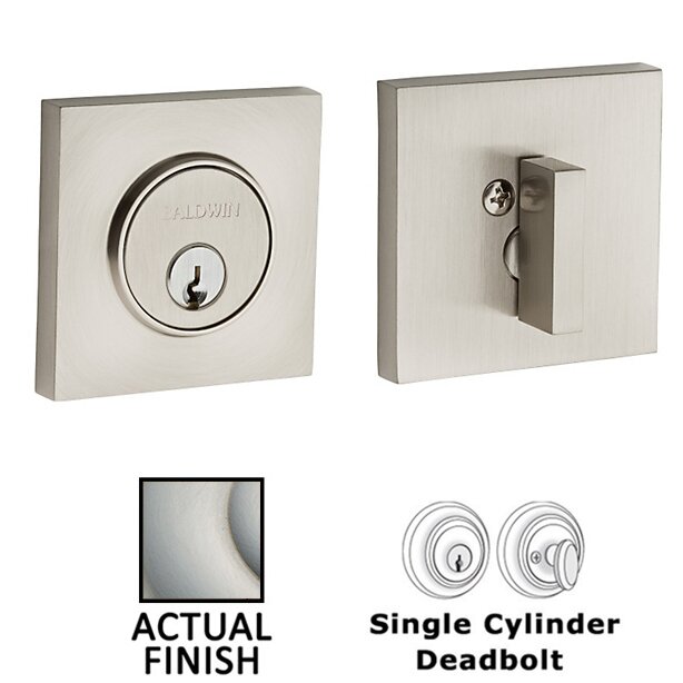 Contemporary Square Single Cylinder Deadbolt in Lifetime Pvd Satin Nickel