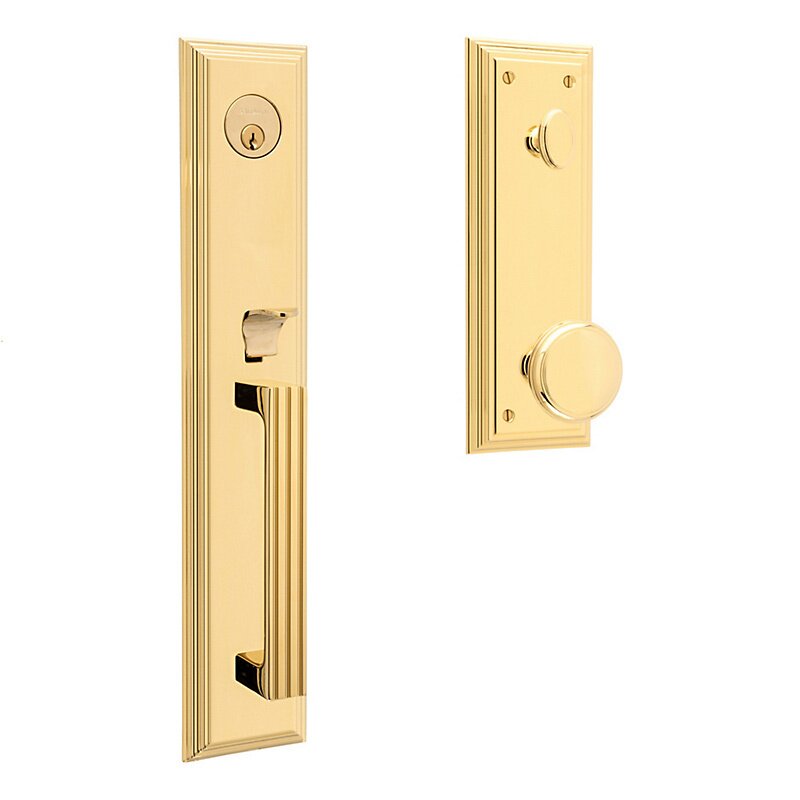 Tretmont Single Cylinder Handleset with Emergency Egress in Unlacquered Brass