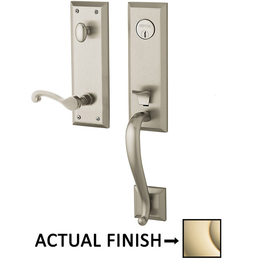Stonegate Escutcheon Right Handed Single Cylinder Handleset with Classic Lever in Lifetime Pvd Polished Brass