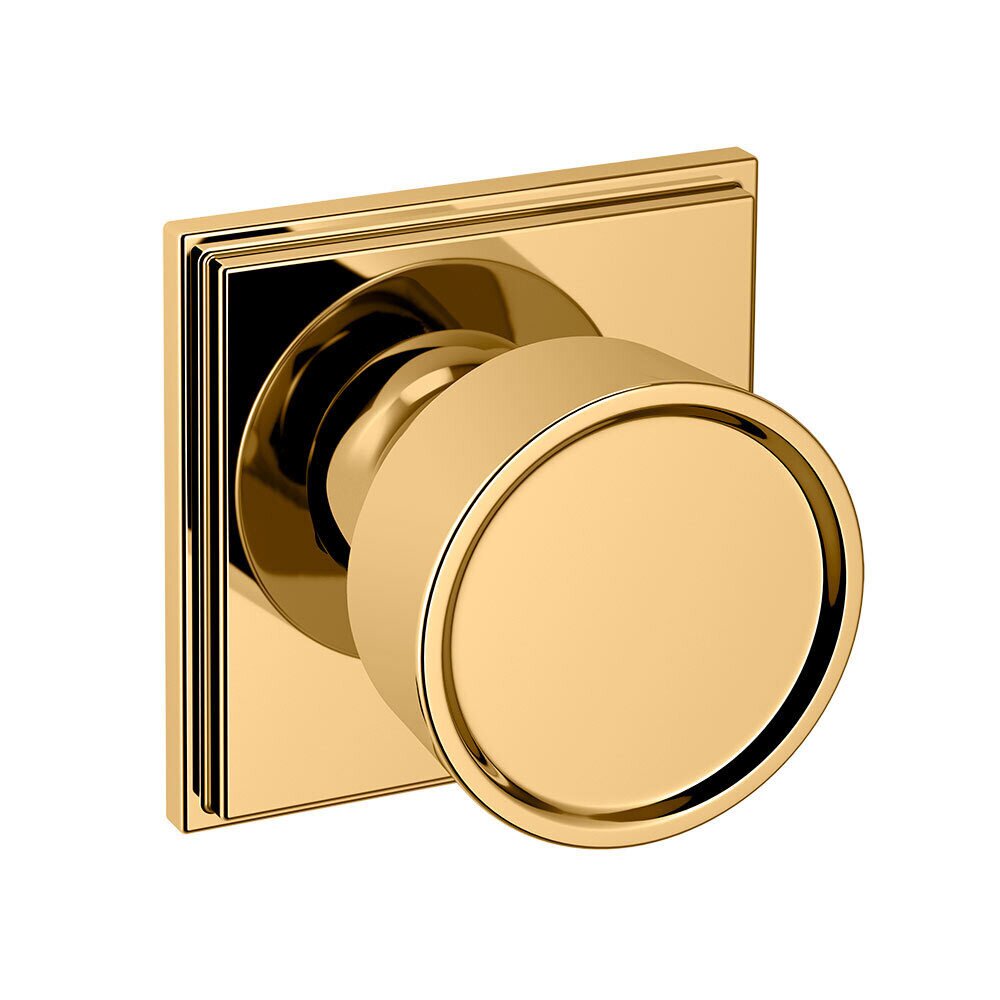 Passage 2" Round Hollywood Hills Knob with R050 Square Rose in Unlacquered Brass