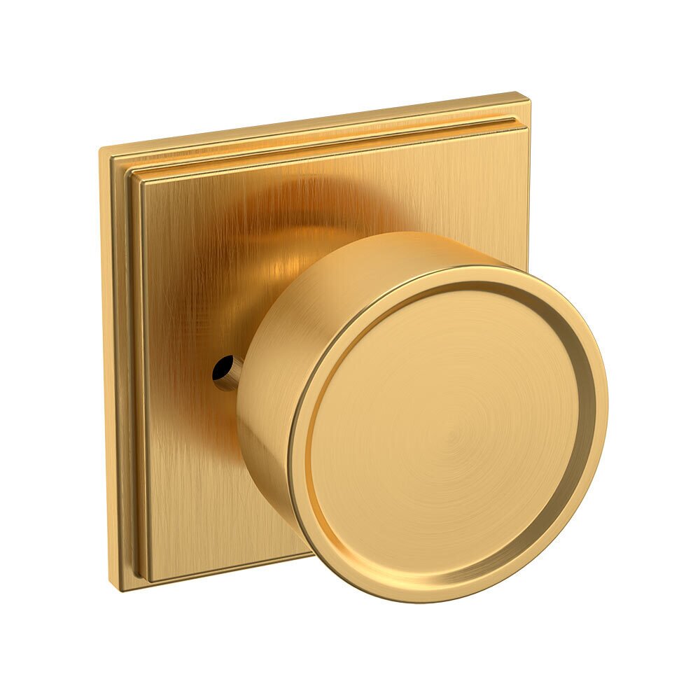 Privacy 2" Round Hollywood Hills Knob with R050 Square Rose in PVD Lifetime Satin Brass