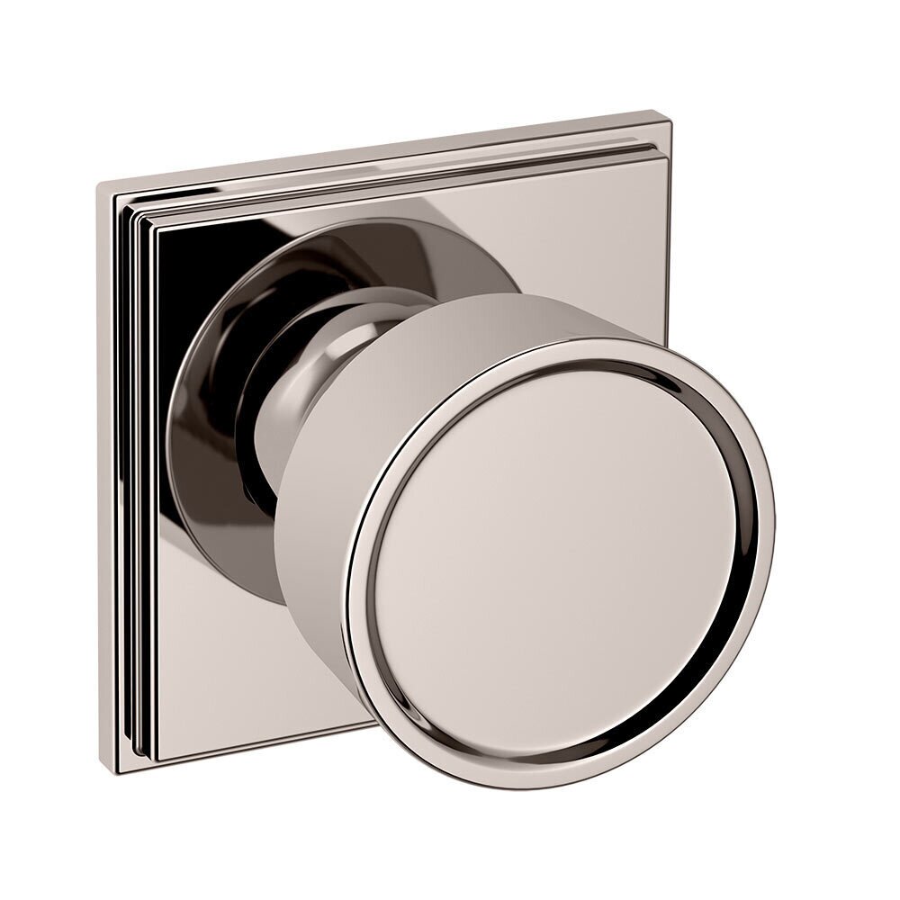 Single Dummy 2" Round Hollywood Hills Knob with R050 Square Rose in Lifetime Pvd Polished Nickel