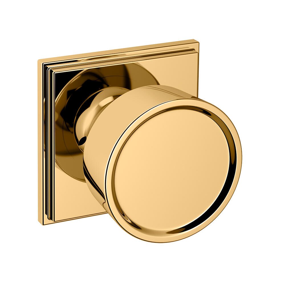 Privacy 2 1/4" Round Hollywood Hills Knob with R050 Square Rose in Unlacquered Brass