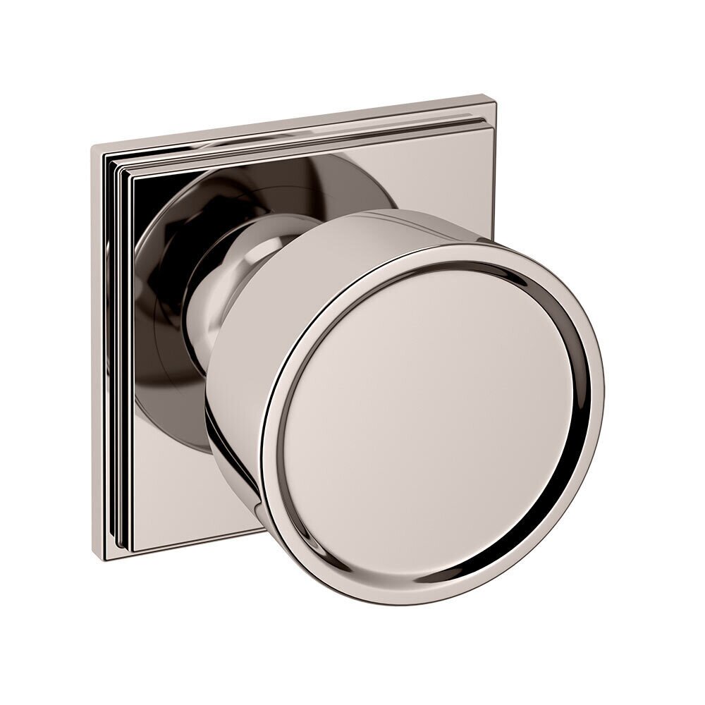 Single Dummy 2 1/4" Round Hollywood Hills Knob with R050 Square Rose in Lifetime Pvd Polished Nickel