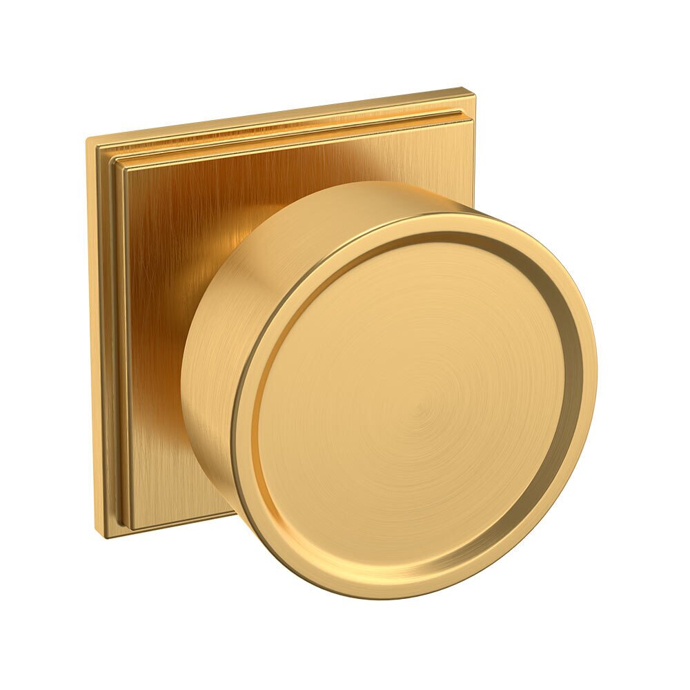 Privacy 2 1/2" Round Hollywood Hills Knob with R050 Square Rose in PVD Lifetime Satin Brass
