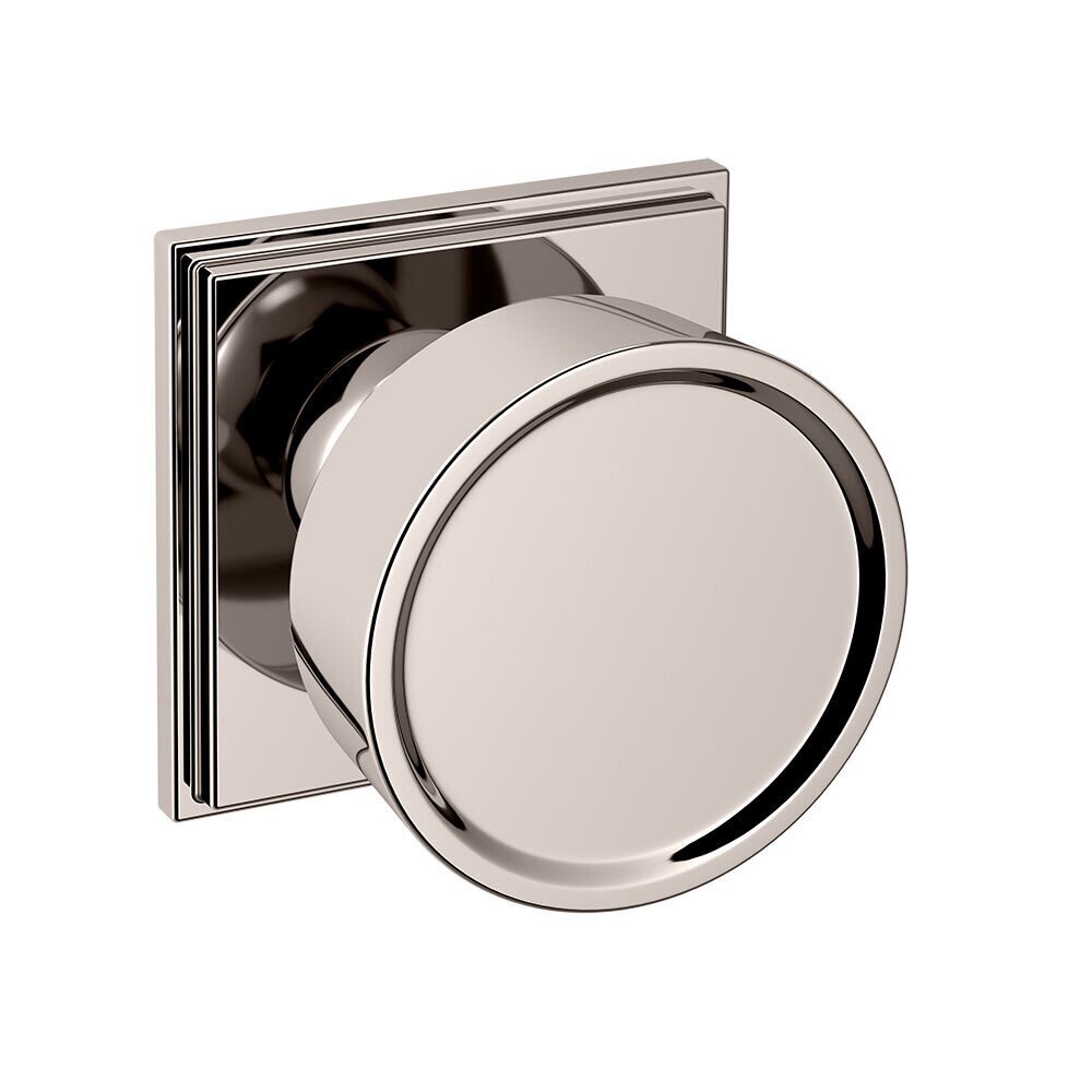 Single Dummy 2 1/2" Round Hollywood Hills Knob with R050 Square Rose in Lifetime Pvd Polished Nickel