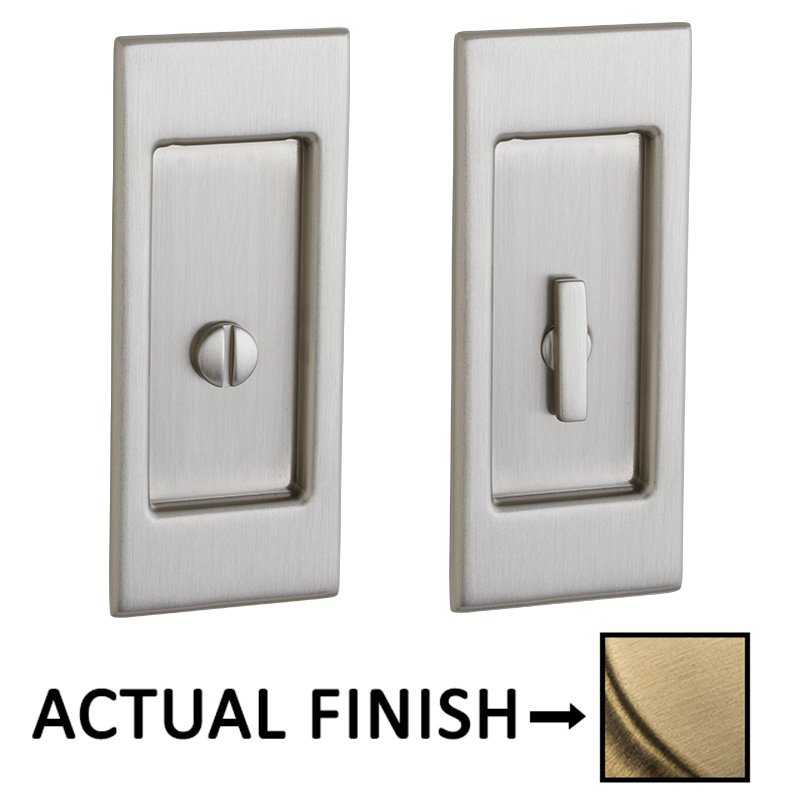 Small Santa Monica Privacy Mortise Pocket Door Set in Satin Brass with Brown