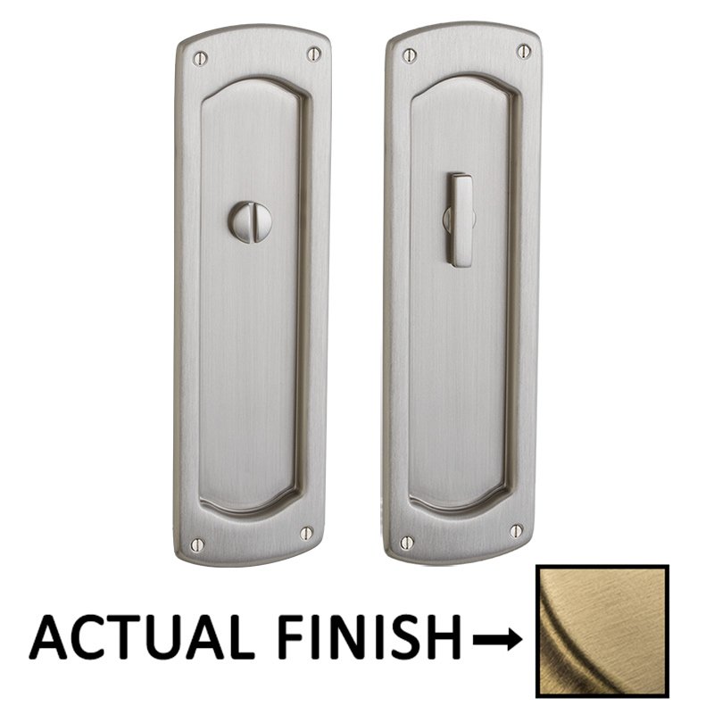 Palo Alto Privacy Mortise Pocket Door Set in Satin Brass with Brown