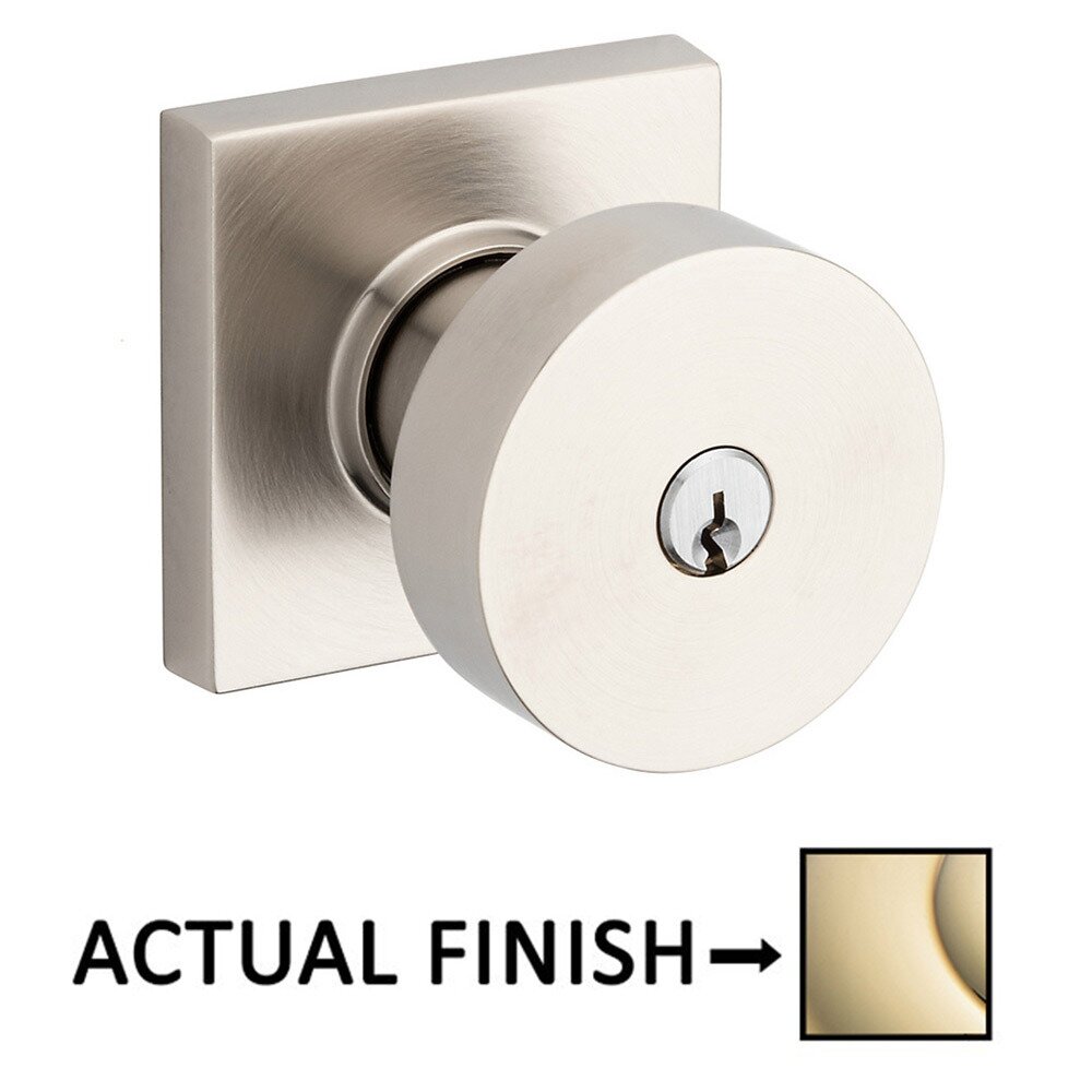 Keyed Contemporary Knob with Square Rose in Lifetime Pvd Polished Brass