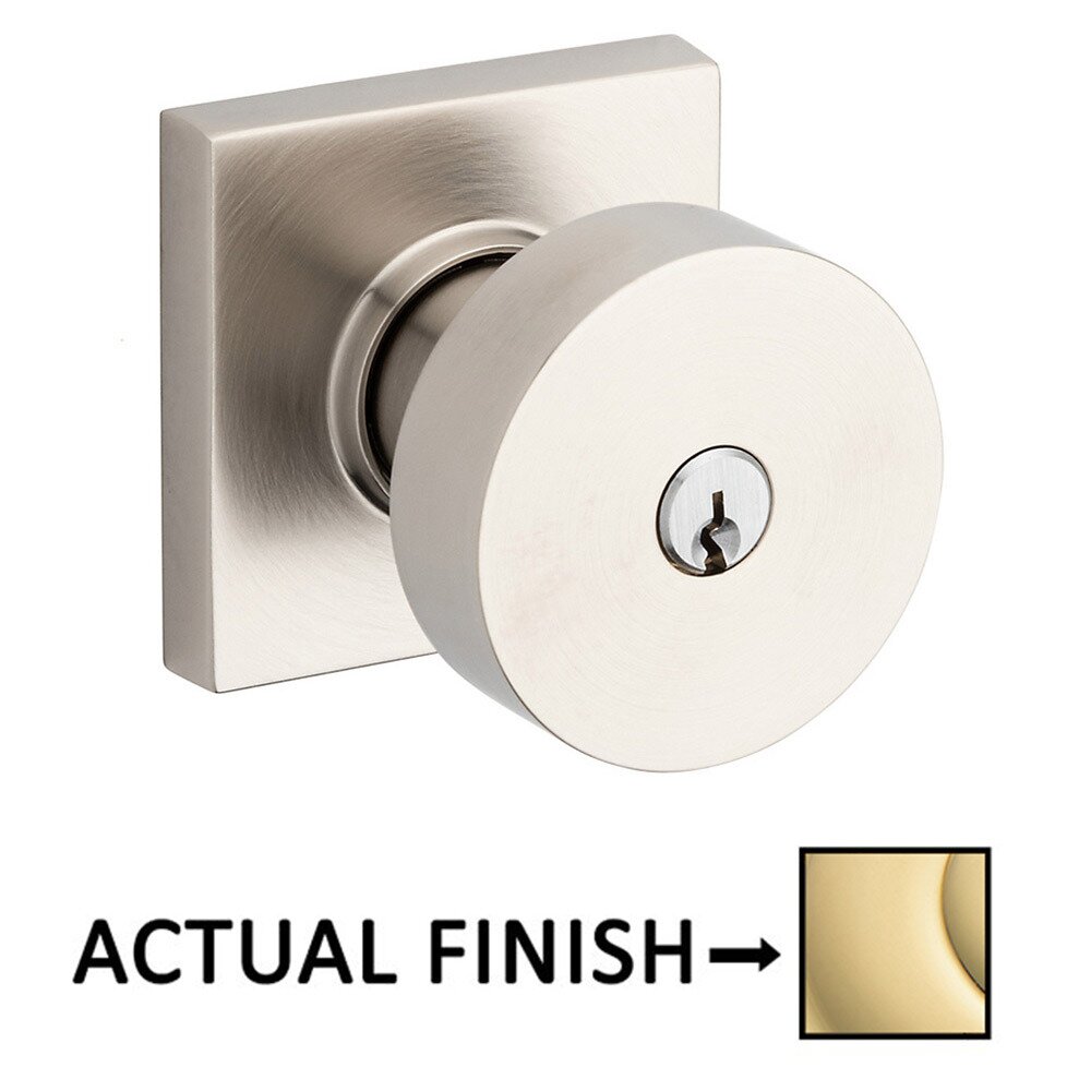 Keyed Contemporary Knob with Square Rose in Unlacquered Brass