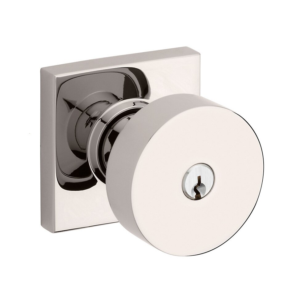 Keyed Contemporary Knob with Square Rose in Lifetime Pvd Polished Nickel
