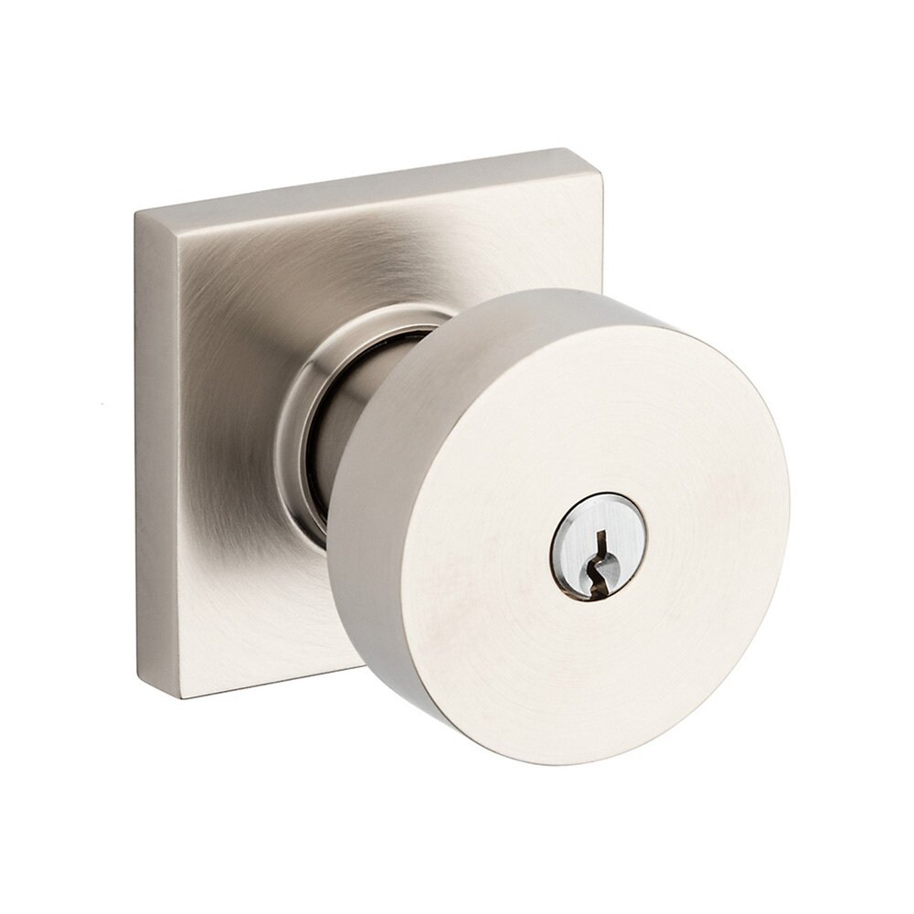 Keyed Contemporary Knob with Square Rose in Lifetime Pvd Satin Nickel