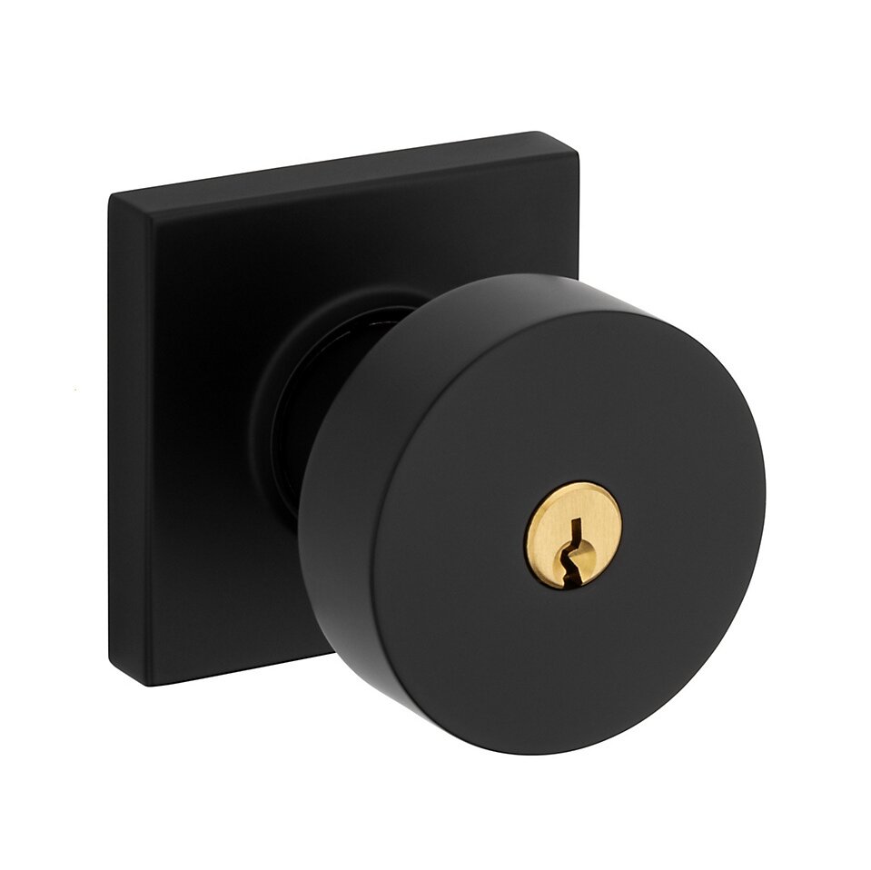 Keyed Contemporary Knob with Square Rose in Satin Black