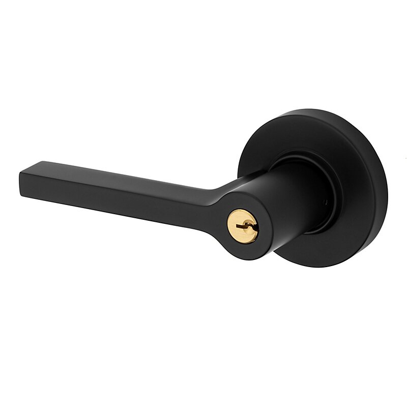Left Handed Square Lever with Round Rose in Satin Black