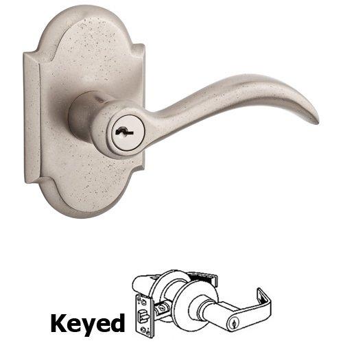 Keyed Entry Door Lever with Rustic Rose in White Bronze