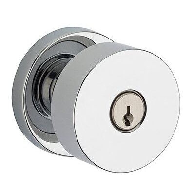 Keyed Contemporary Door Knob with Contemporary Round Rose in Polished Chrome