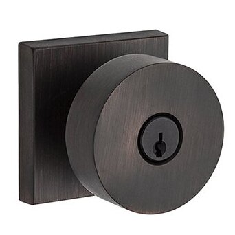 Keyed Contemporary Door Knob with Contemporary Square Rose in Venetian Bronze