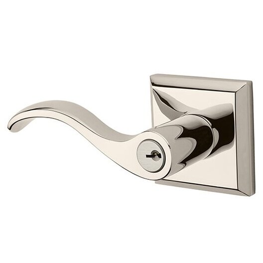 Left Handed Keyed Curve Door Lever with Traditional Square Rose in Polished Nickel