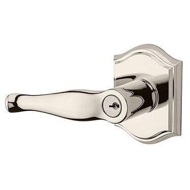 Left Handed Keyed Decorative Door Lever with Traditional Arch Rose in Polished Nickel