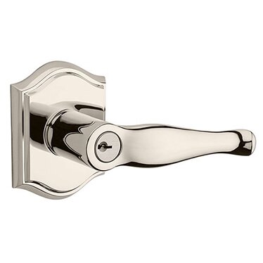 Right Handed Keyed Decorative Door Lever with Traditional Arch Rose in Polished Nickel