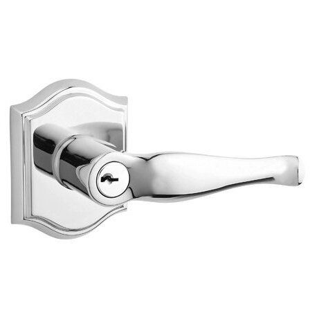 Keyed Entry Door Lever with Traditional Arch Rose in Polished Chrome