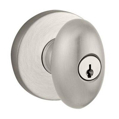 Keyed Entry Door Knob with Contemporary Round Rose in Satin Nickel