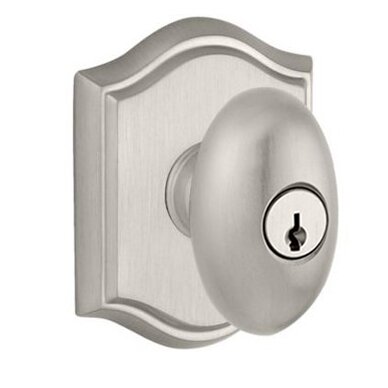 Keyed Entry Door Knob with Traditional Arch Rose in Satin Nickel