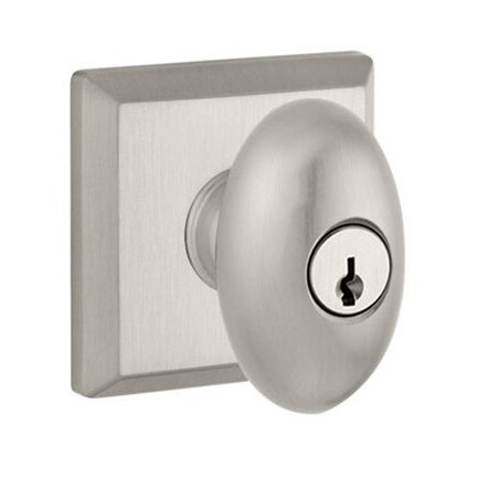 Keyed Entry Door Knob with Traditional Square Rose in Satin Nickel