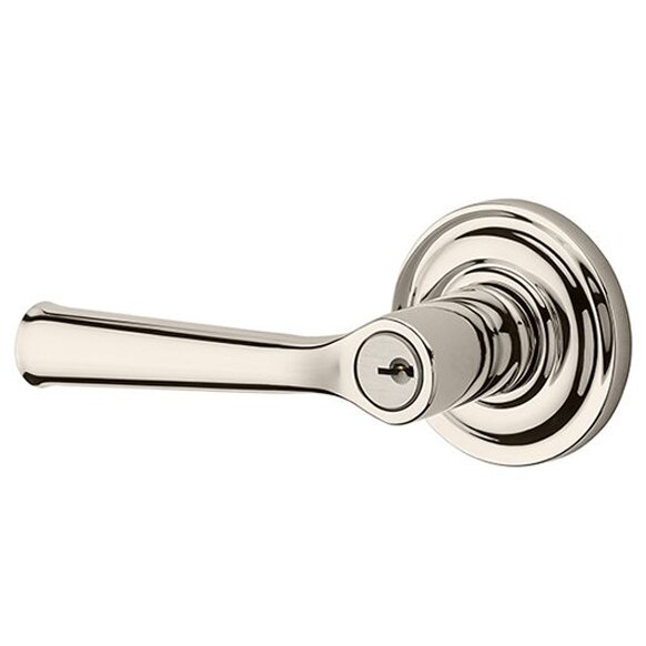 Left Handed Keyed Federal Door Lever with Traditional Round Rose in Polished Nickel