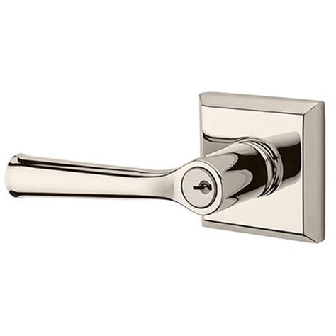 Left Handed Keyed Federal Door Lever with Traditional Square Rose in Polished Nickel