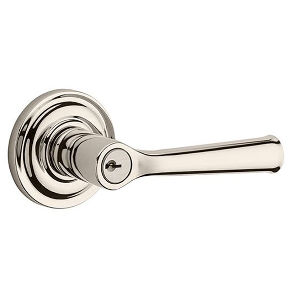 Right Handed Keyed Federal Door Lever with Traditional Round Rose in Polished Nickel