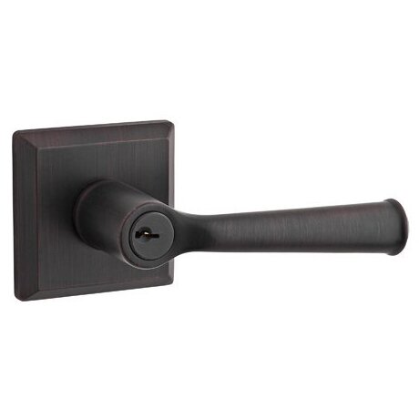 Keyed Entry Door Lever with Traditional Square Rose in Venetian Bronze