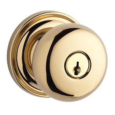 Keyed Entry Door Knob with Traditional Rose in Polished Brass